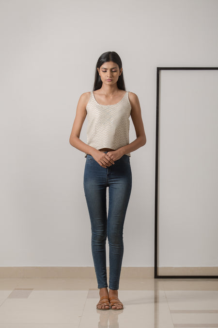 Cotton-Linen Jacquard Wide Leg Pant - Khaki