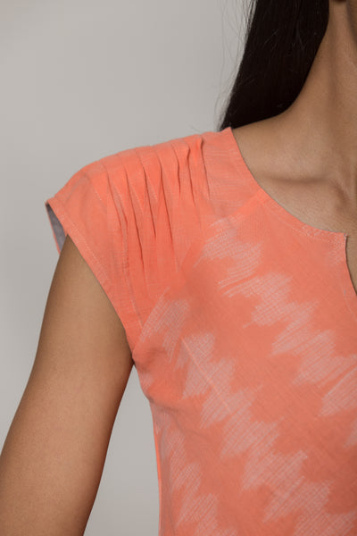 Nui Shibori Cotton Bias Grain Dress - Peach - noolbyhand.com