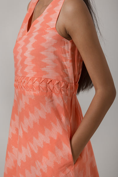 Nui Shibori Cotton Bias Dress - Peach - noolbyhand.com
