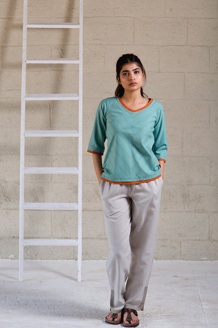 Cotton-Linen Jacquard Collar Shirt - Khaki