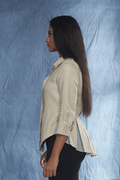 Cotton-Linen Jacquard Collar Shirt - Khaki - noolbyhand.com