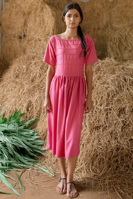 Nui Shibori Cotton Bias Grain Dress - Peach