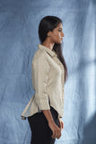 Cotton-Linen Jacquard Collar Shirt - Khaki - noolbyhand.com