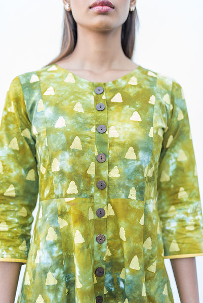 Mixed Green Batik Cotton Dress - noolbyhand.com
