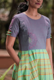 Solid Violet Checked Cotton Dress - noolbyhand.com