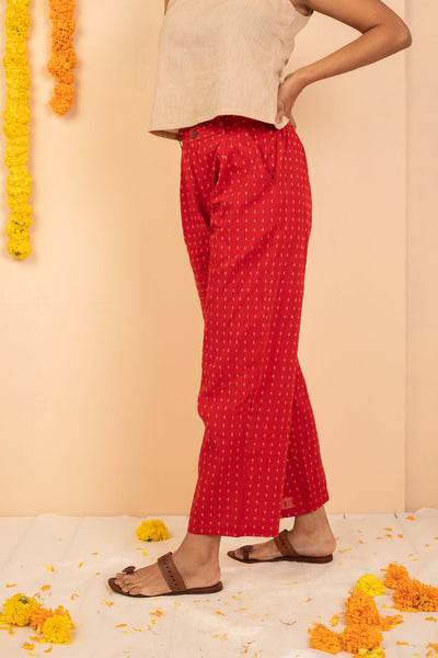 Red Cotton Dobby Straight Pant - noolbyhand.com