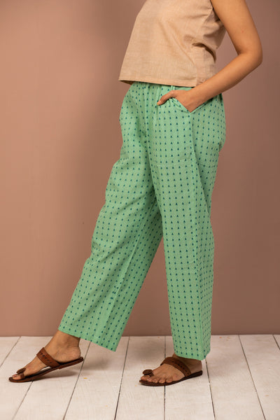 Teal Cotton Dobby Straight Pant - noolbyhand.com