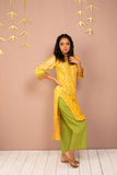 Yellow Ombre Chanderi Silk Block Printed Kurta - noolbyhand.com