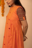 Orange Cotton Chambray Embroidered Dress - noolbyhand.com