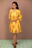 Yellow Cambric Block Printed Dress - noolbyhand.com