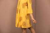 Yellow Cambric Block Printed Dress - noolbyhand.com