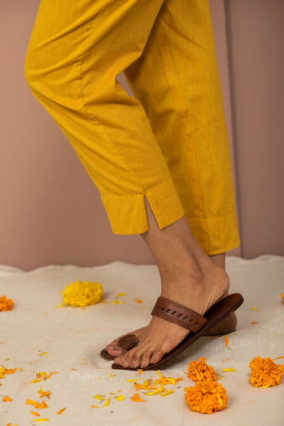 Yellow Cotton Chambray Tapered Pant - noolbyhand.com