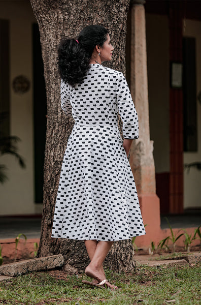 Black and White Cotton Batik Dress - noolbyhand.com